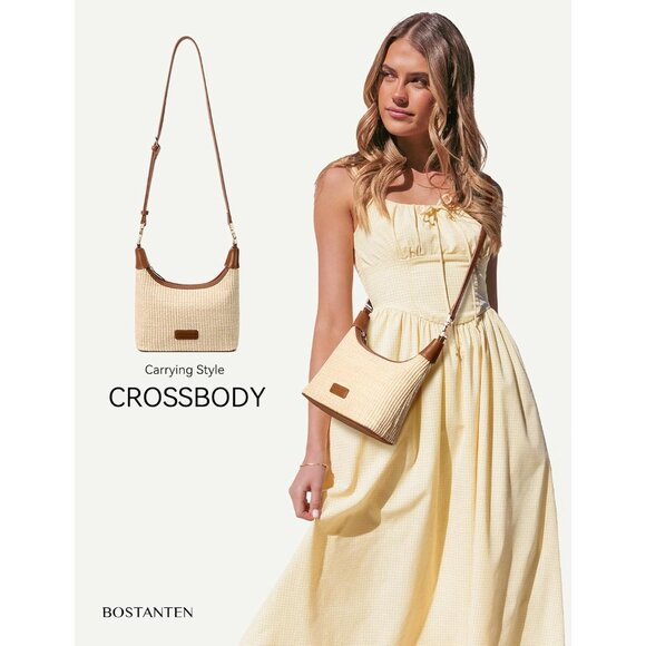 Elegant Brown Straw Crossbody Bag: Lightweight Raffia Purse for Day & Night - Picture 2 of 6